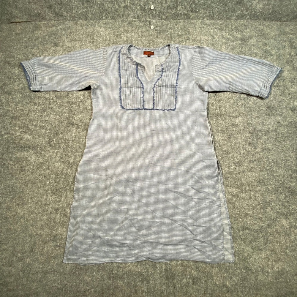Aarong Bangladesh Blue White Geometric Cotton Kurta Tunic Top Size 36 Womens